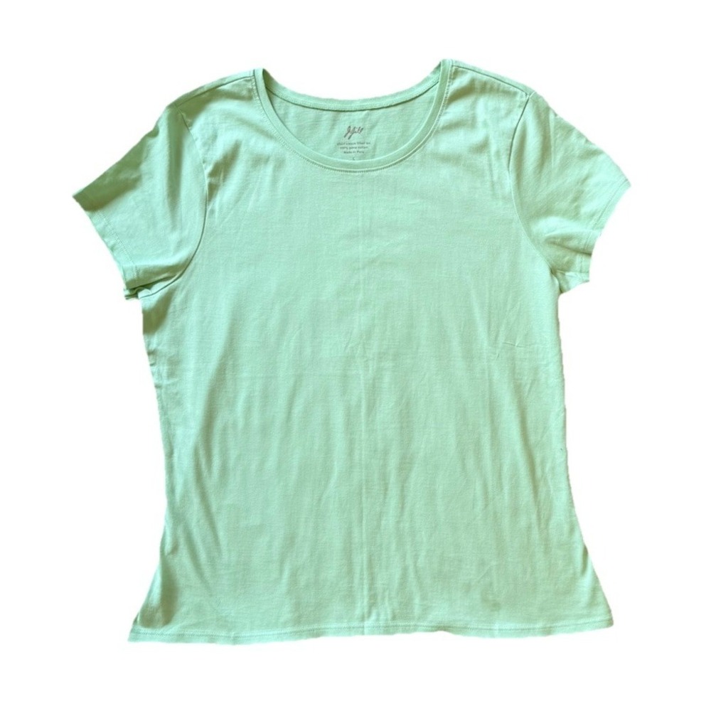 J Jill Size L Short Sleeve Fitted Tee Pima Cotton Lime Green Casual Basic